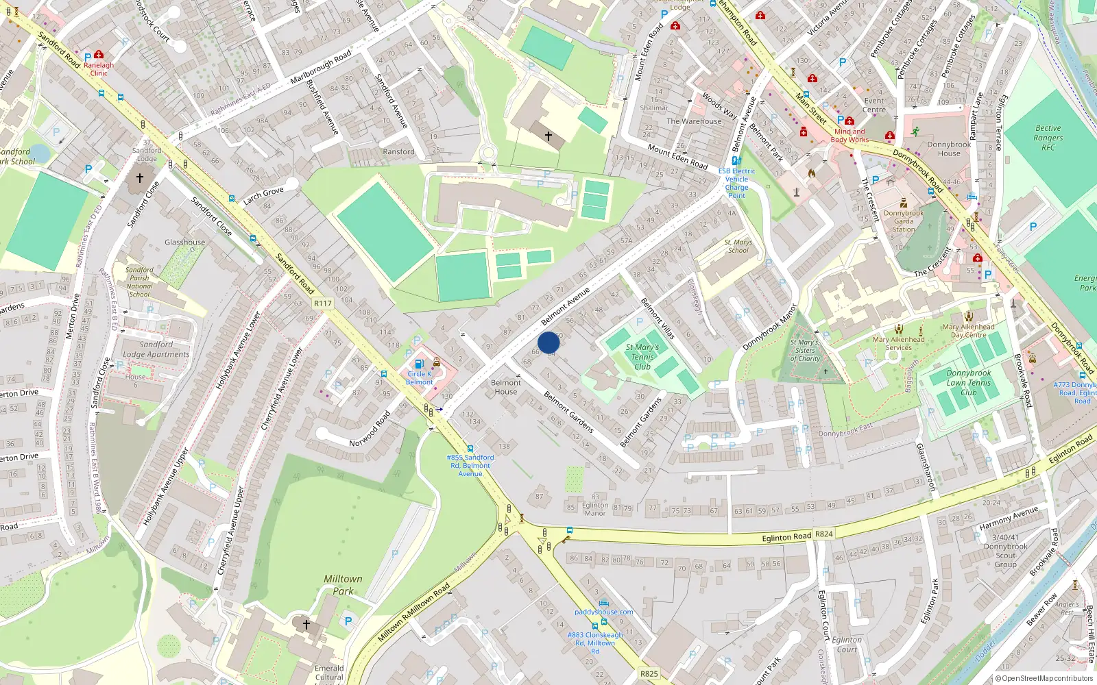 Overhead map showing the location of 62 Belmont Avenue, Donnybrook