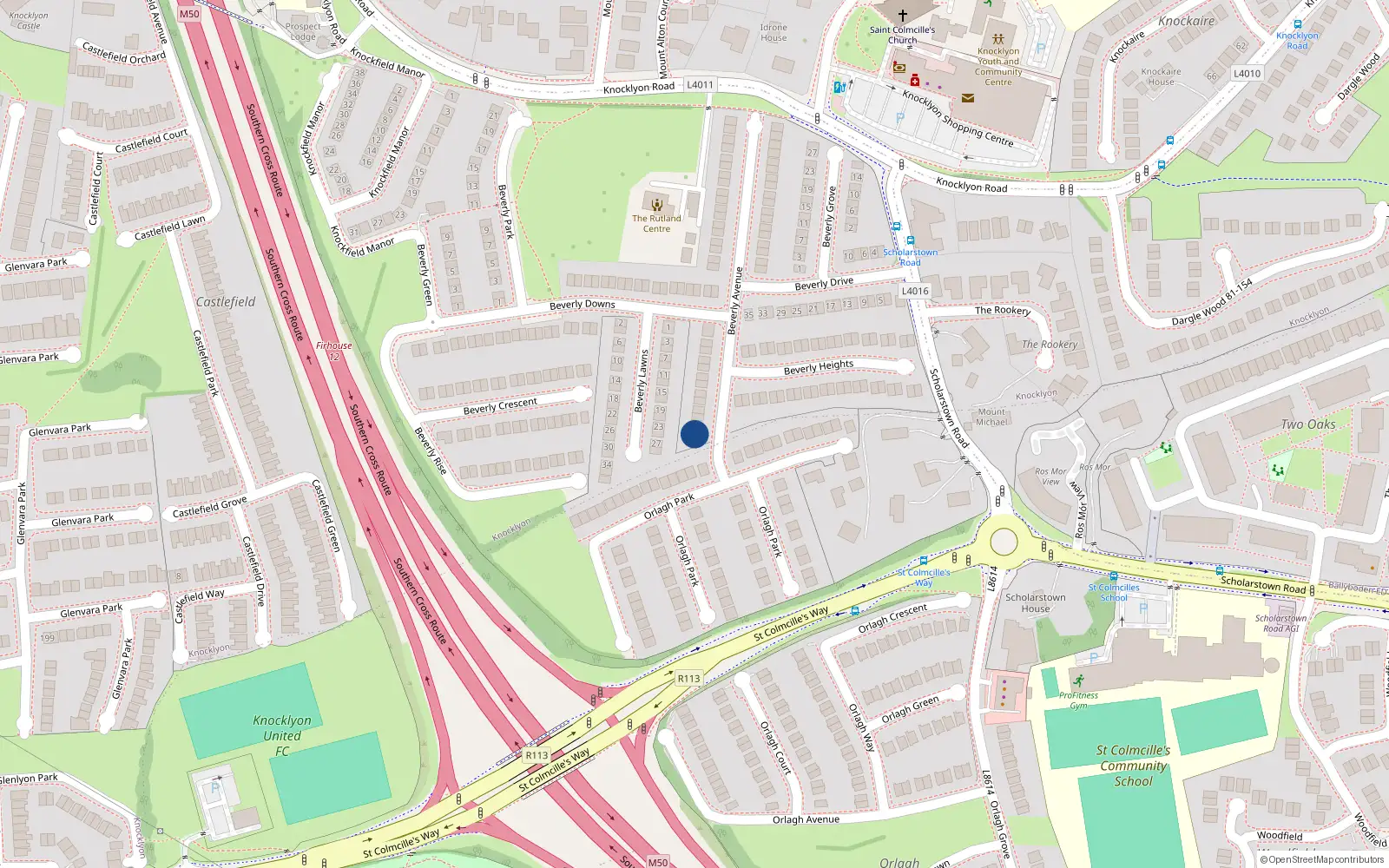 Overhead map showing the location of 62 Beverley Avenue, Beverley Court, Knocklyon