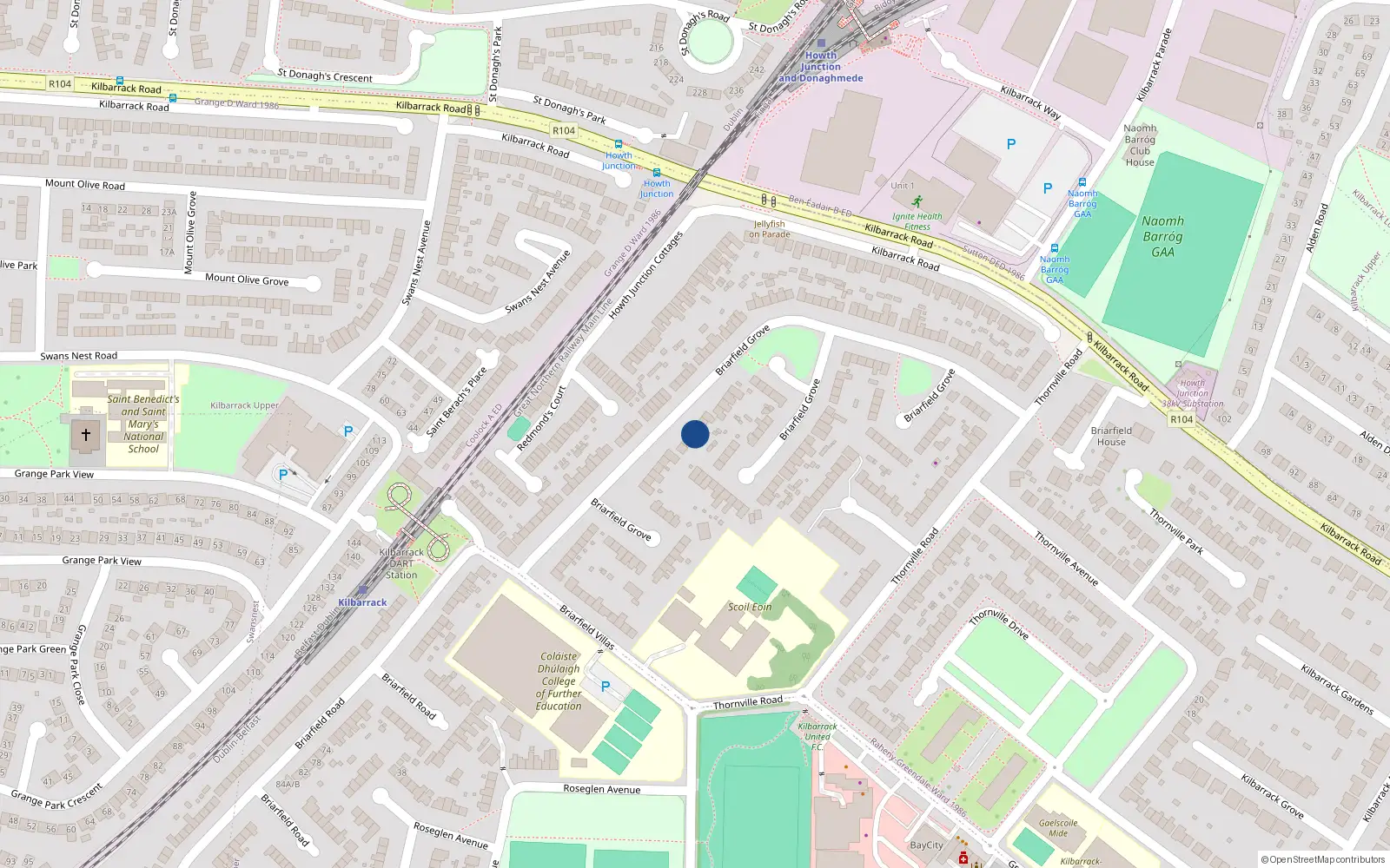 Overhead map showing the location of 62 Briarfield Grove, Dublin 5