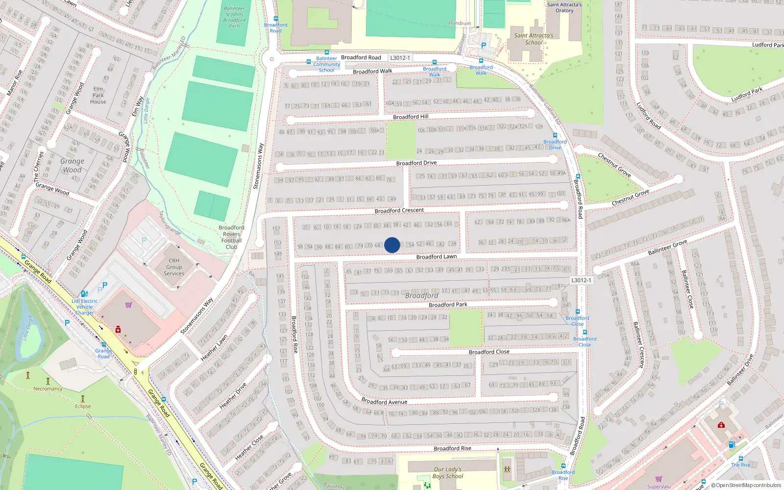 Overhead map showing the location of 62 Broadford Lawn, Dublin 16
