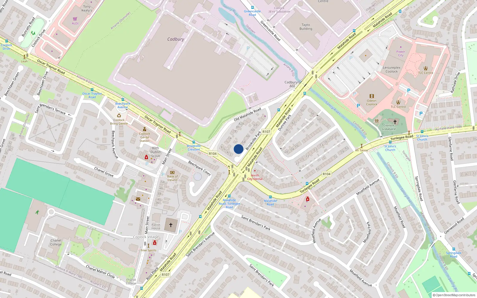 Overhead map showing the location of 62 Brookville Park, Dublin 5