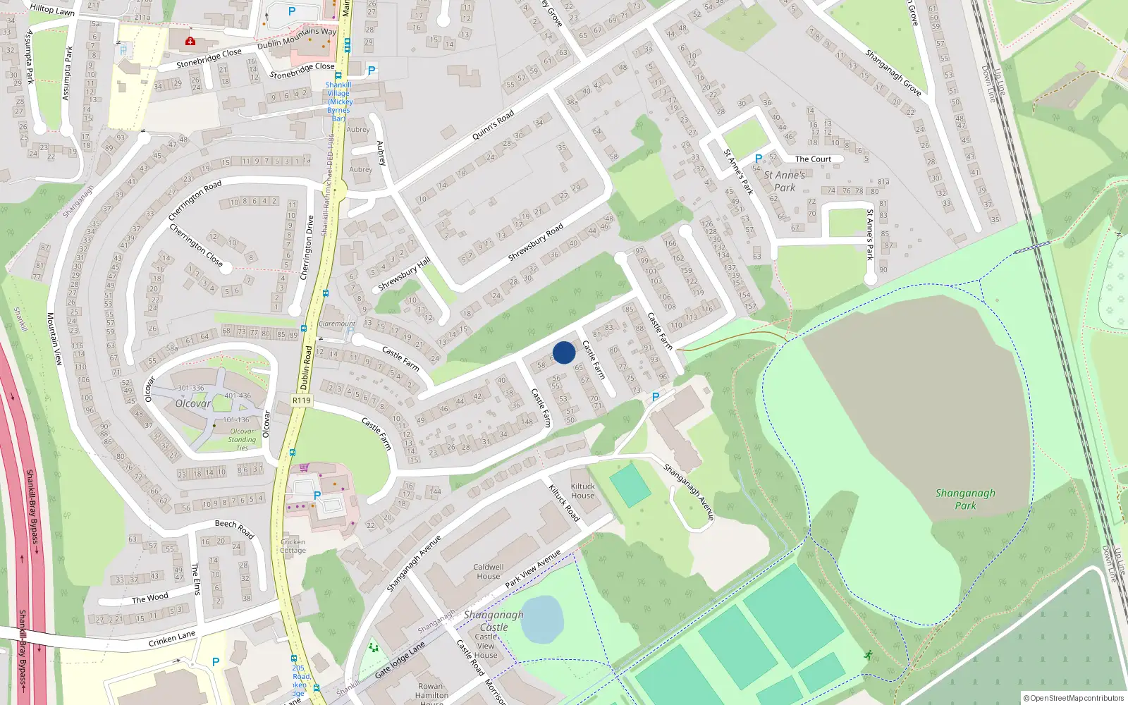 Overhead map showing the location of 62 Castle Farm, Dublin