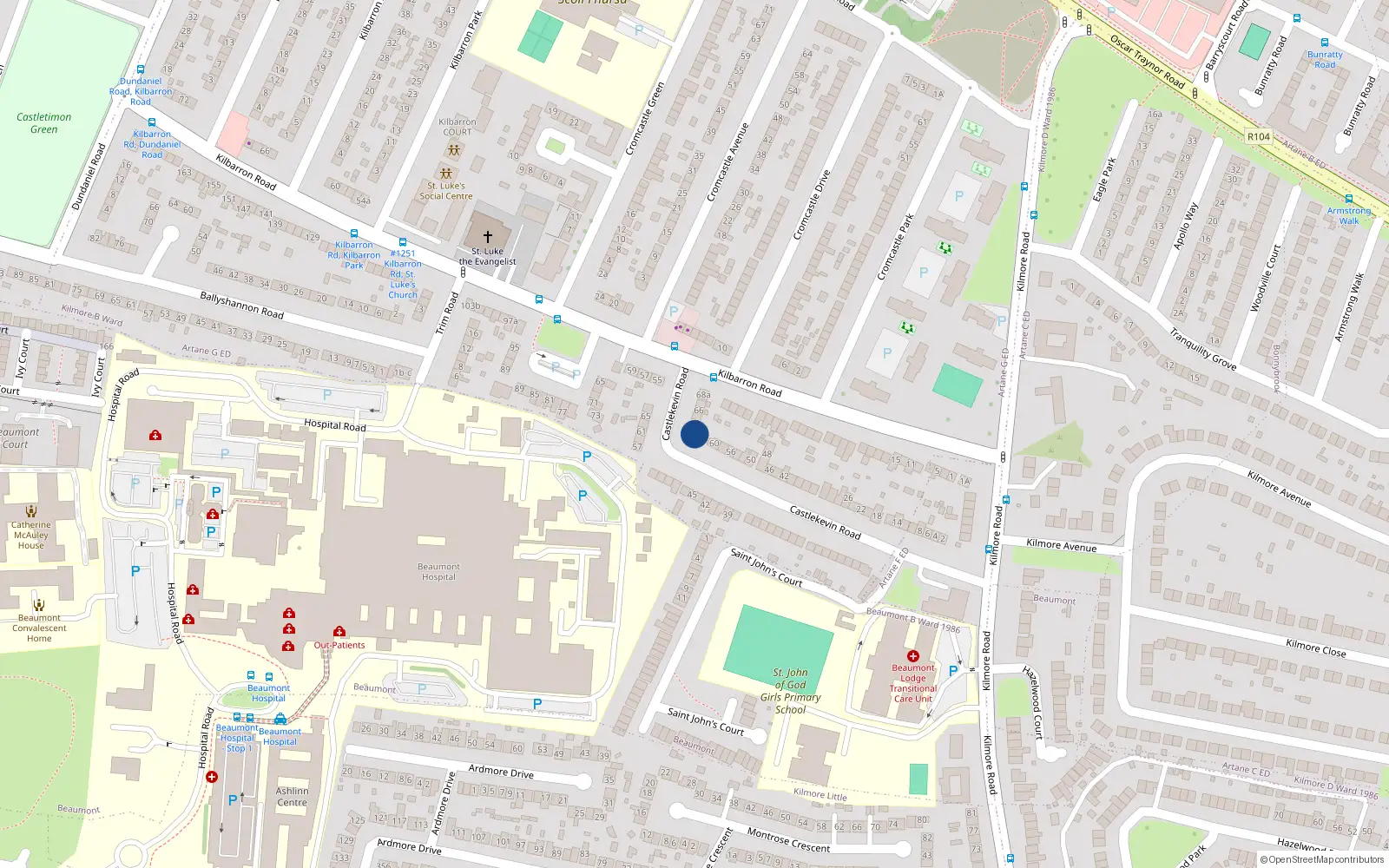 Overhead map showing the location of 62 Castlekevin Road, Dublin 5