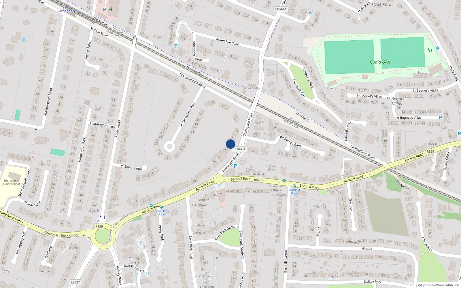 Overhead map showing the location of 62 Castlepark Road, Dalkey, County Dublin