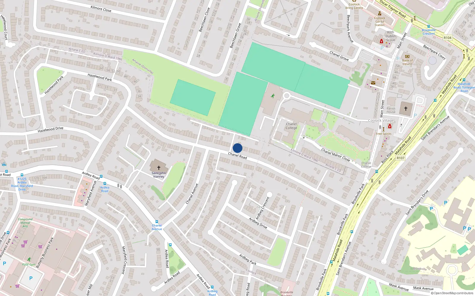 Overhead map showing the location of 62 Chanel Road, Artane, Dublin 5