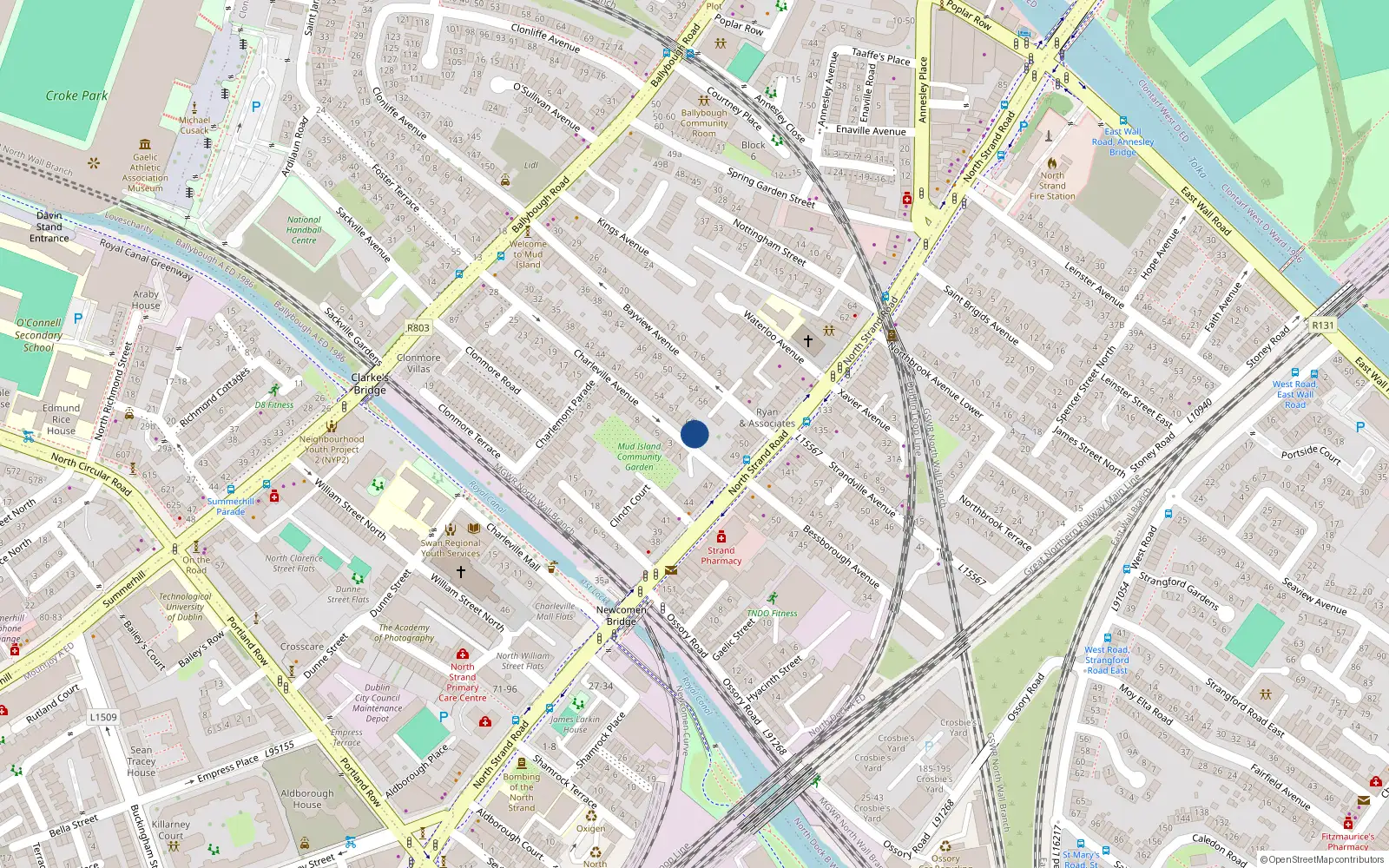 Overhead map showing the location of 62 Charleville Avenue, Dublin 3
