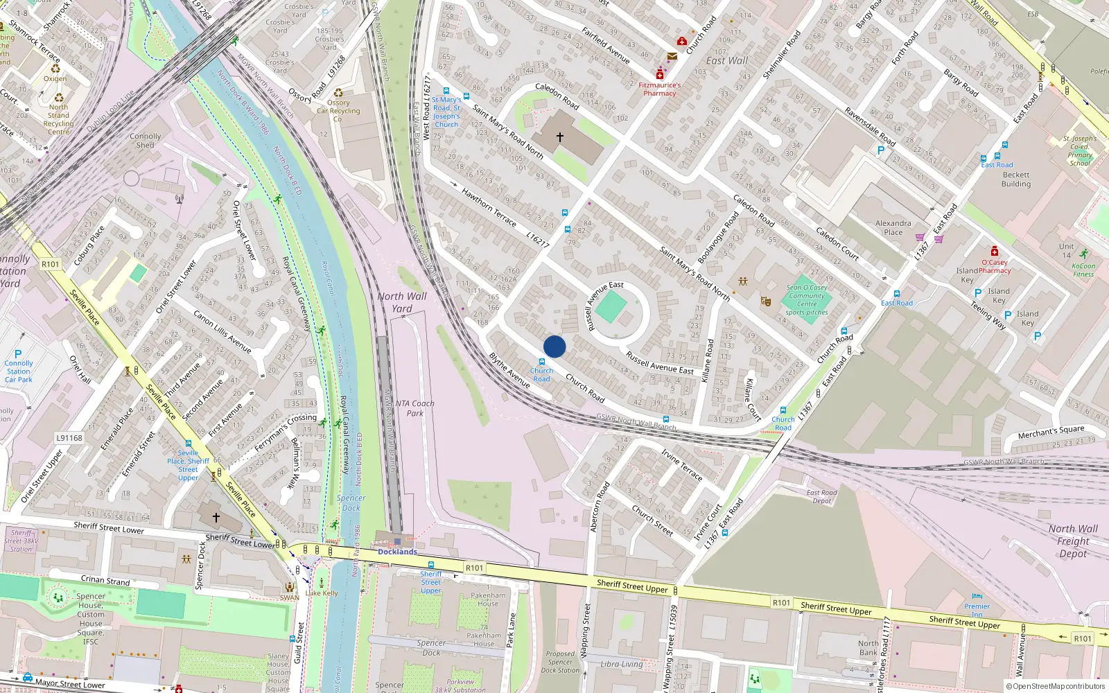Overhead map showing the location of 62 Church Road, Dublin 3