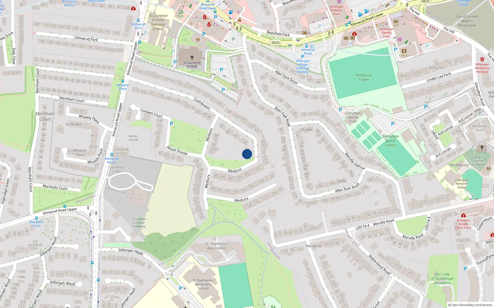Overhead map showing the location of 62 Coolnevaun, Kilmacud Road Upper, Stillorgan