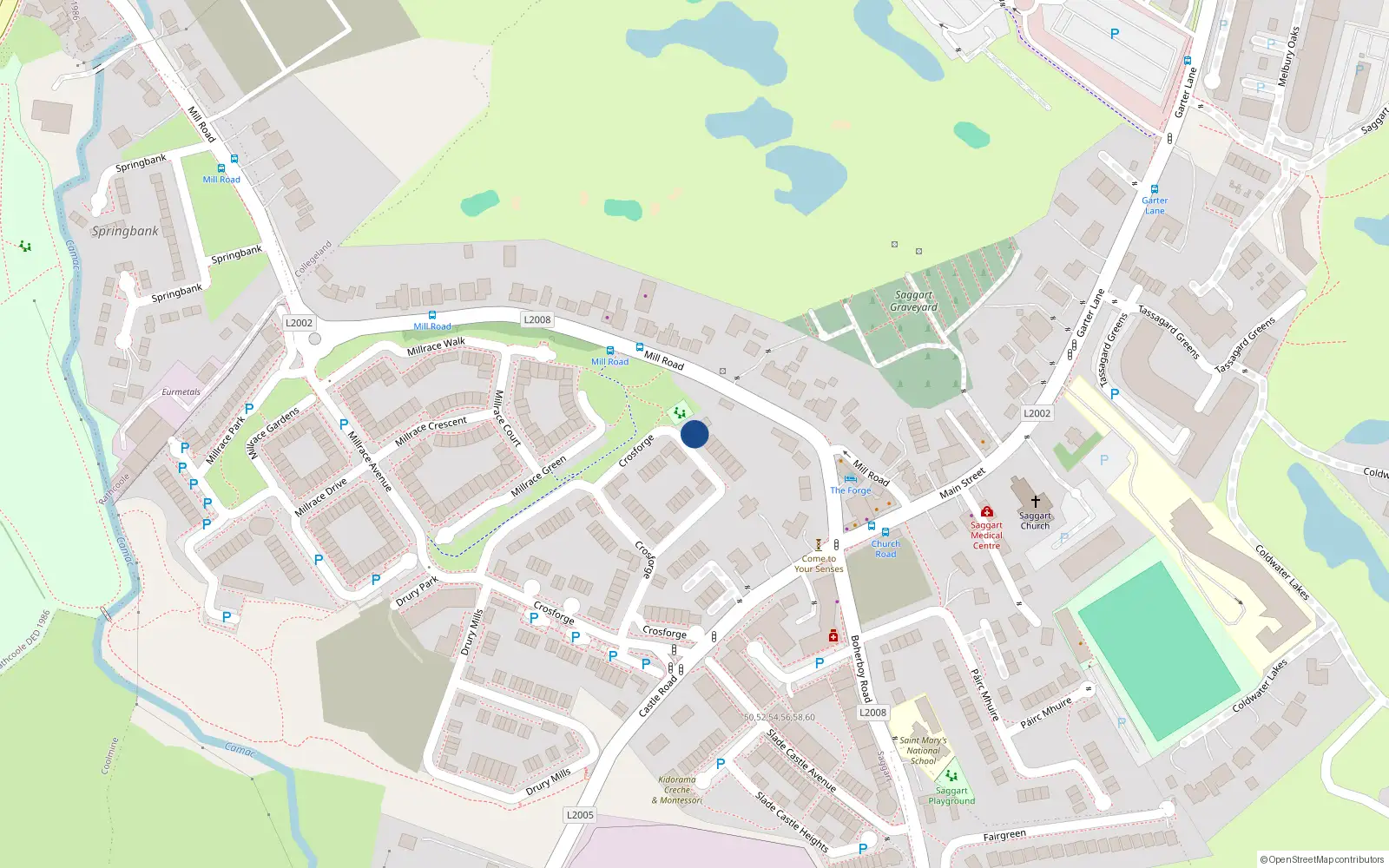Overhead map showing the location of 62 Crosforge, Saggart
