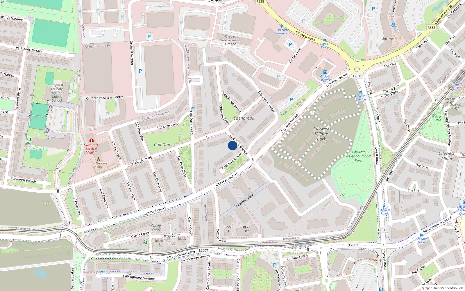 Overhead map showing the location of 62 Cúil Dúin Avenue, Cooldown Commons