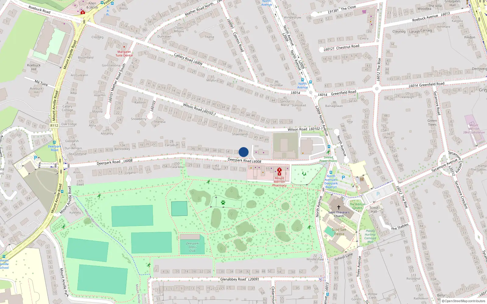 Overhead map showing the location of 62 Deerpark Road, Blackrock