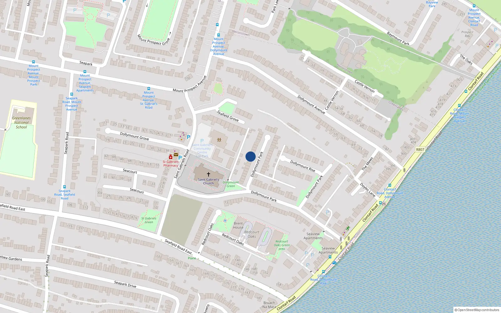 Overhead map showing the location of 62 Dollymount Park, Clontarf, Dublin 3
