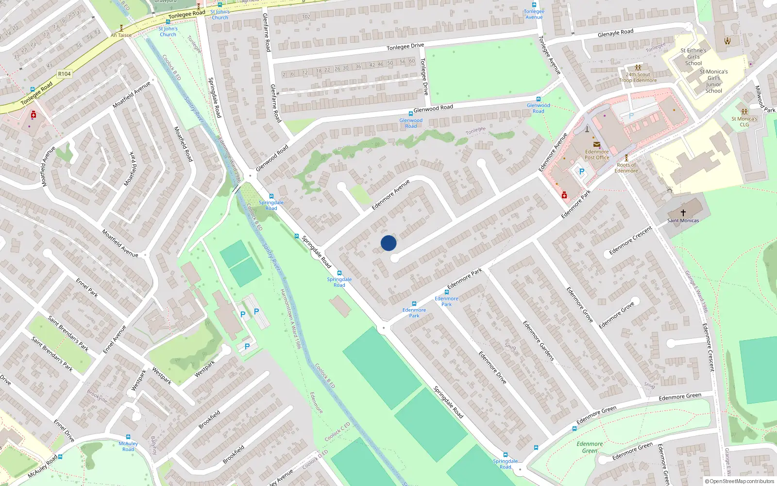 Overhead map showing the location of 62 Edenmore Avenue, Dublin 5