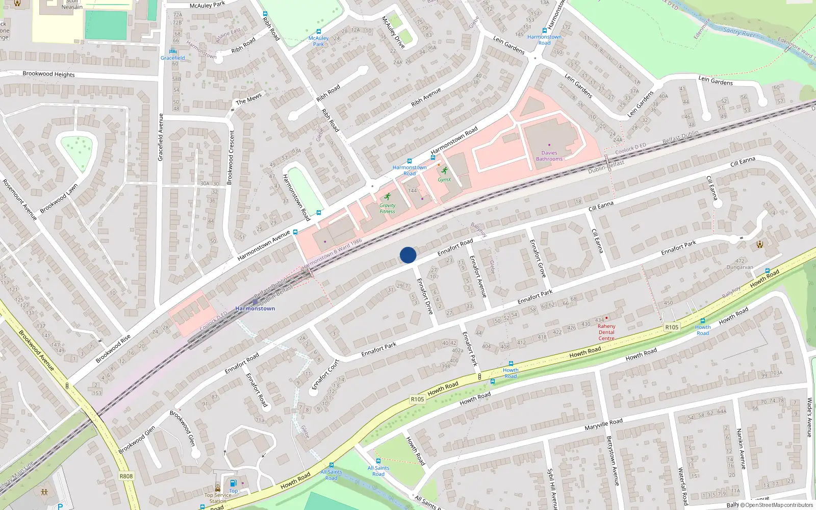 Overhead map showing the location of 62 Ennafort Road, Dublin 5
