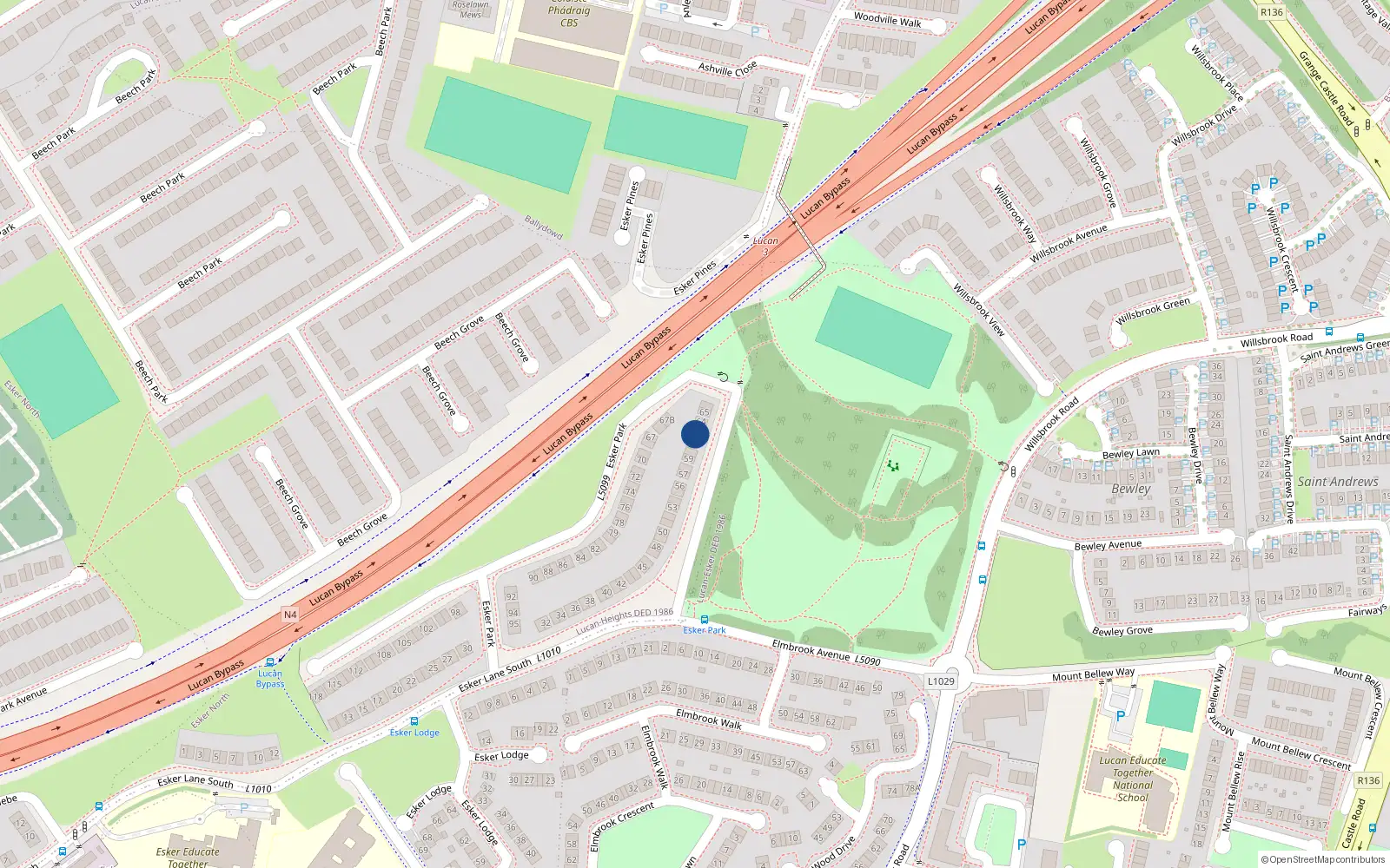 Overhead map showing the location of 62 Esker Park, Lucan