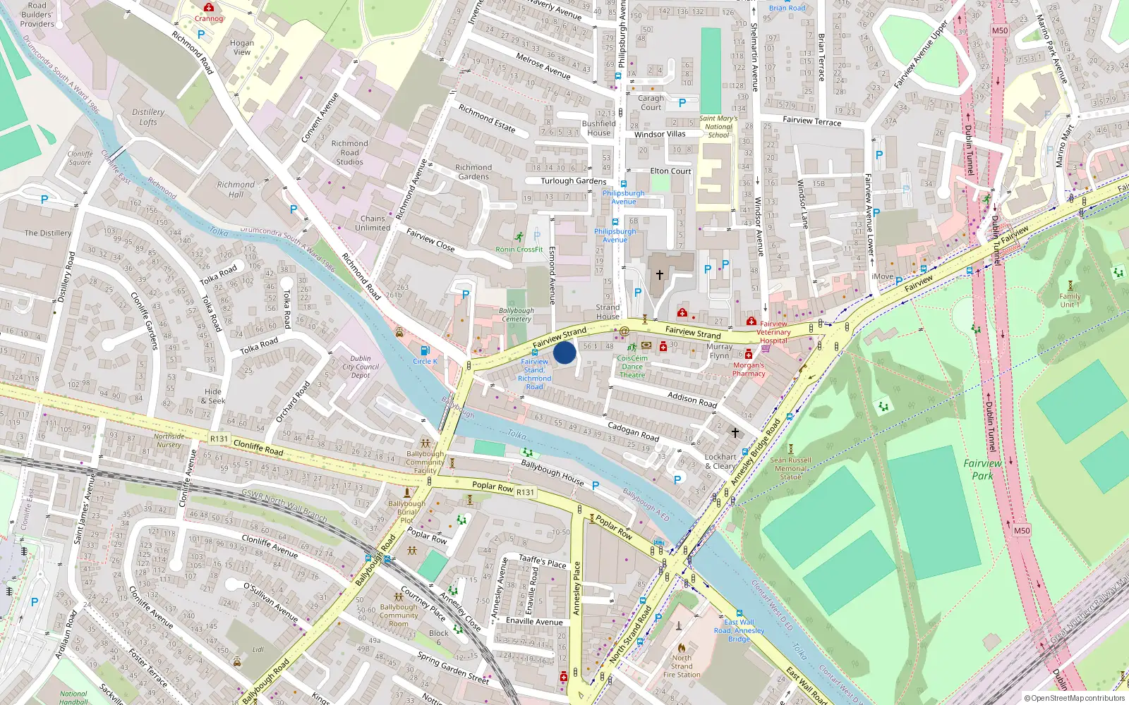 Overhead map showing the location of 62 Fairview Strand, Dublin 3, Dublin