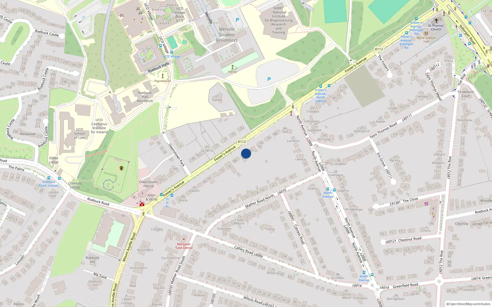 Overhead map showing the location of 62 Foster Avenue, Blackrock