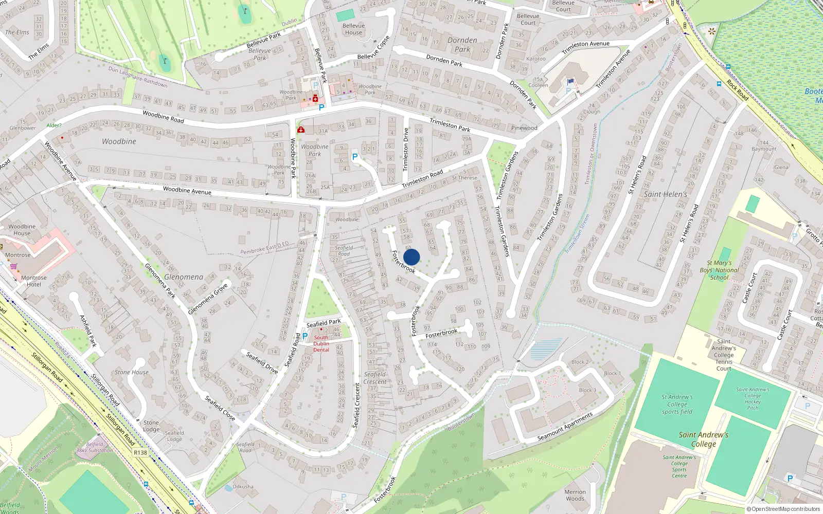 Overhead map showing the location of 62 Fosterbrook, Blackrock