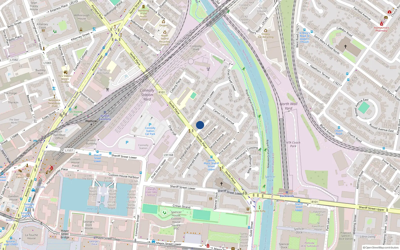 Overhead map showing the location of 62 Fourth Avenue, Dublin 1