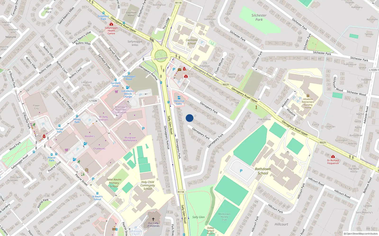 Overhead map showing the location of 62 Glenageary Park, Dublin