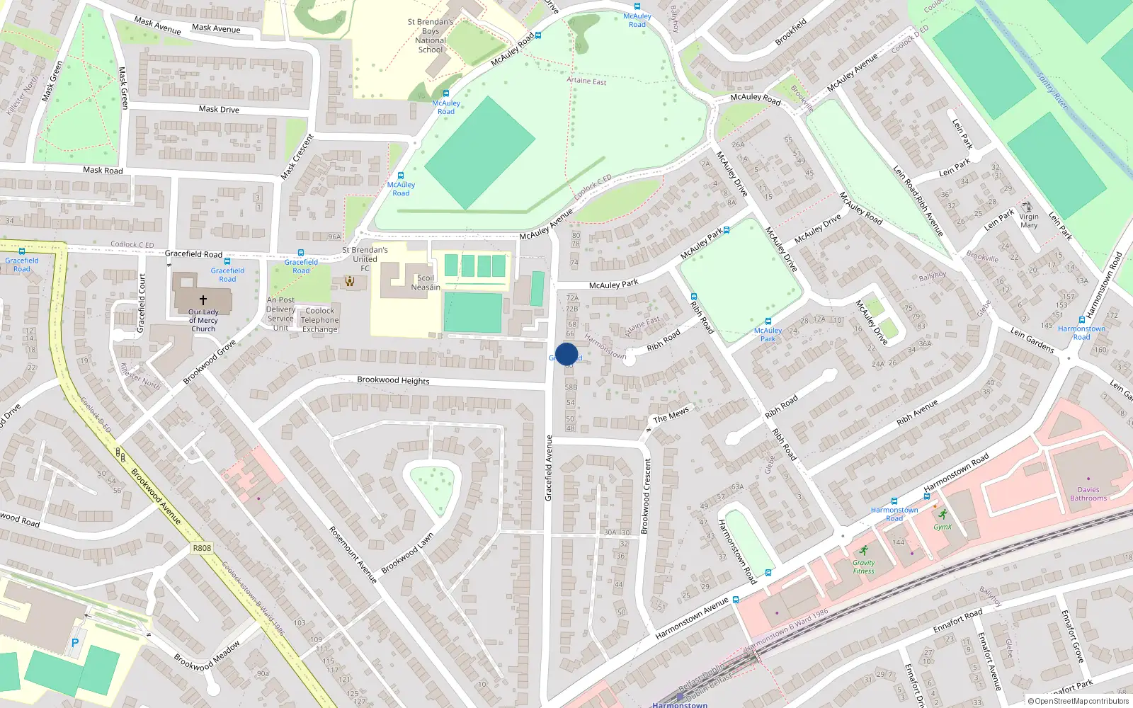 Overhead map showing the location of 62 Gracefield Avenue, Dublin 5