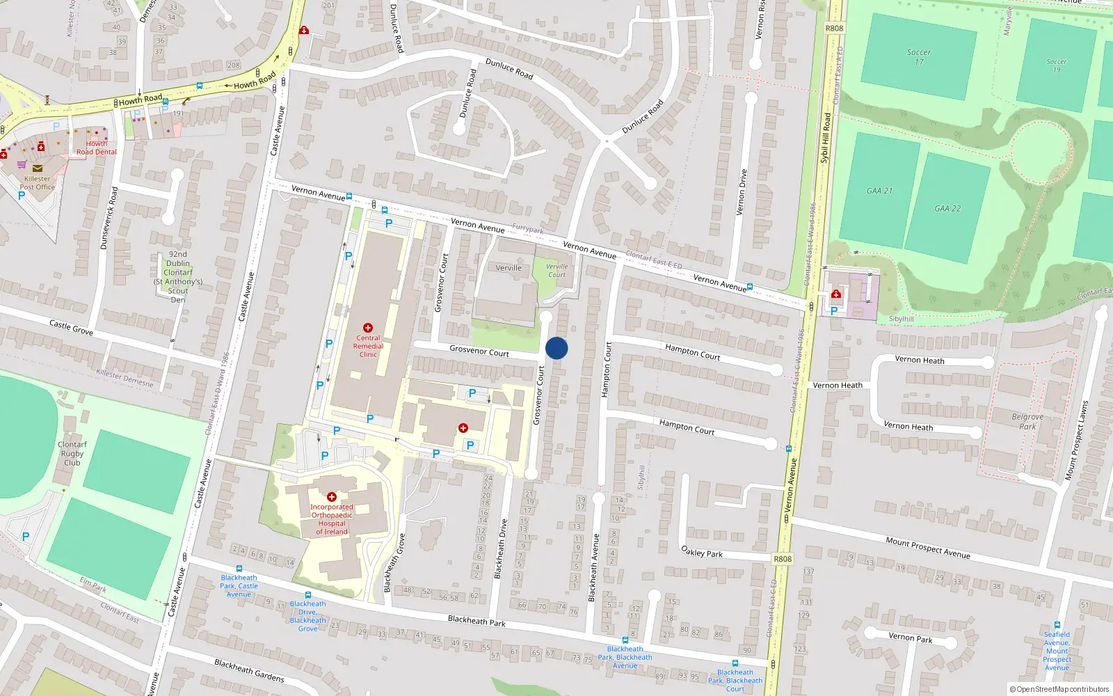 Overhead map showing the location of 62 Grosvenor Court, Clontarf, Dublin 3