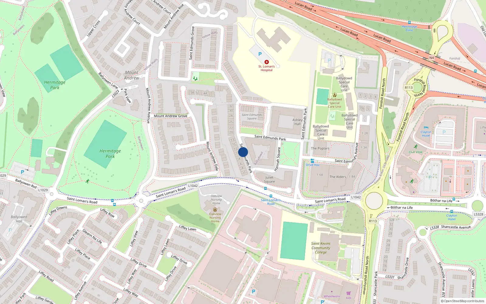 Overhead map showing the location of 62 Hannah Square, St Edmunds Park, Lucan