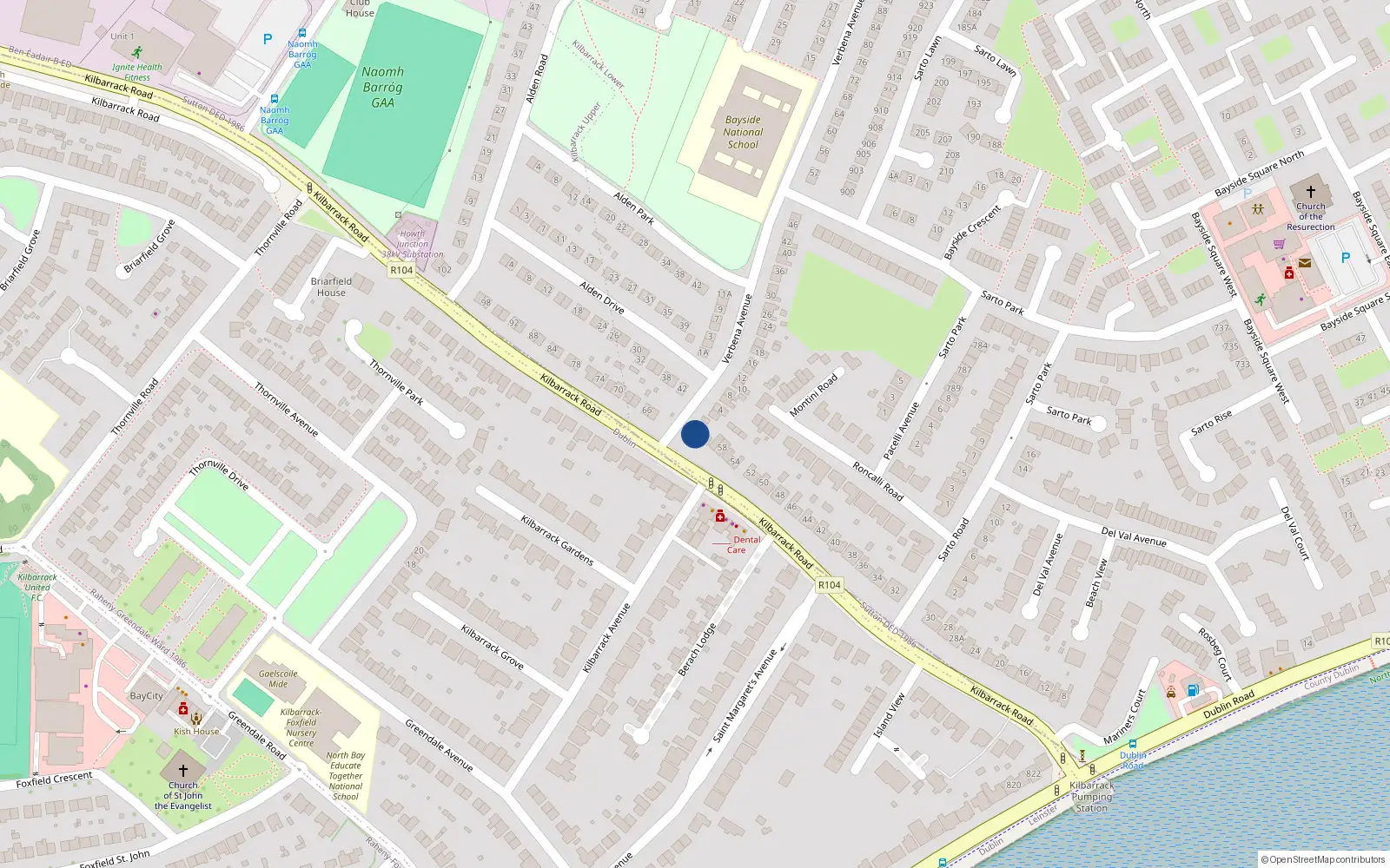 Overhead map showing the location of 62 Kilbarrack Road, Dublin 5, Dublin