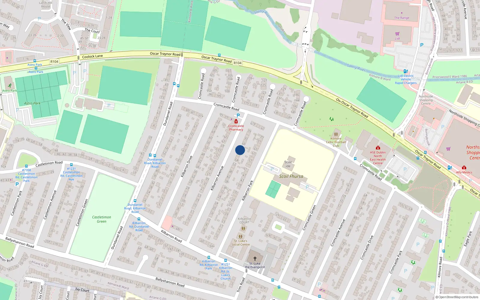 Overhead map showing the location of 62 Kilbarron Avenue, Dublin 5