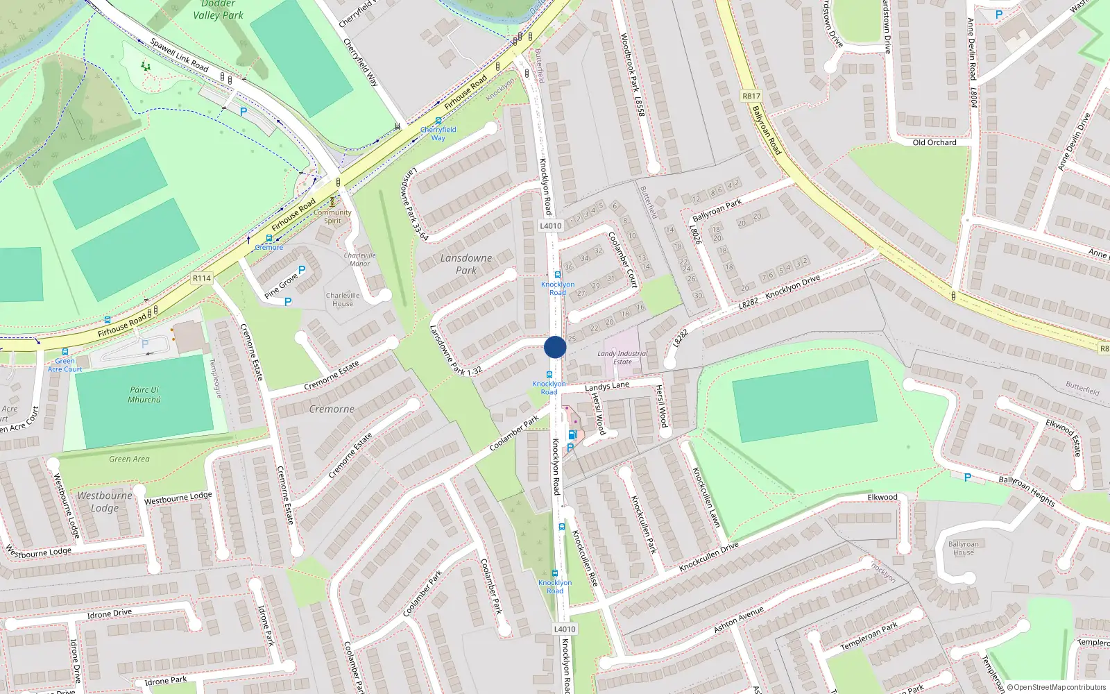 Overhead map showing the location of 62 Knocklyon Road, Knocklyon