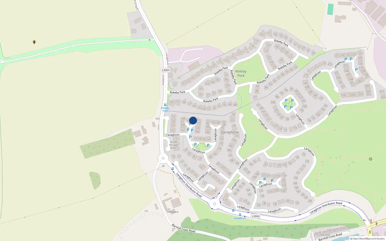Overhead map showing the location of 62 Laraghcon, Lucan, Dublin
