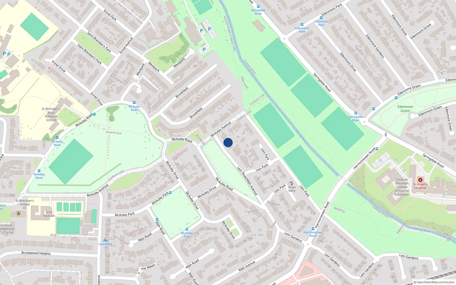 Overhead map showing the location of 62 Lein Road, Dublin 5