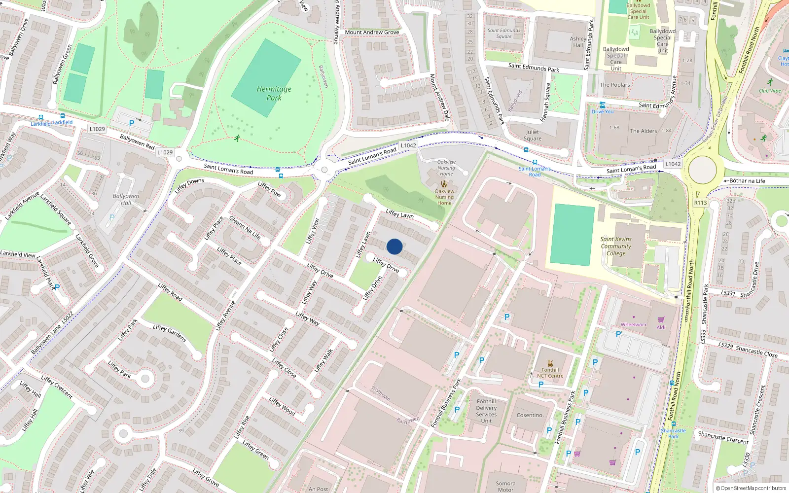 Overhead map showing the location of 62 Liffey Drive, Lucan