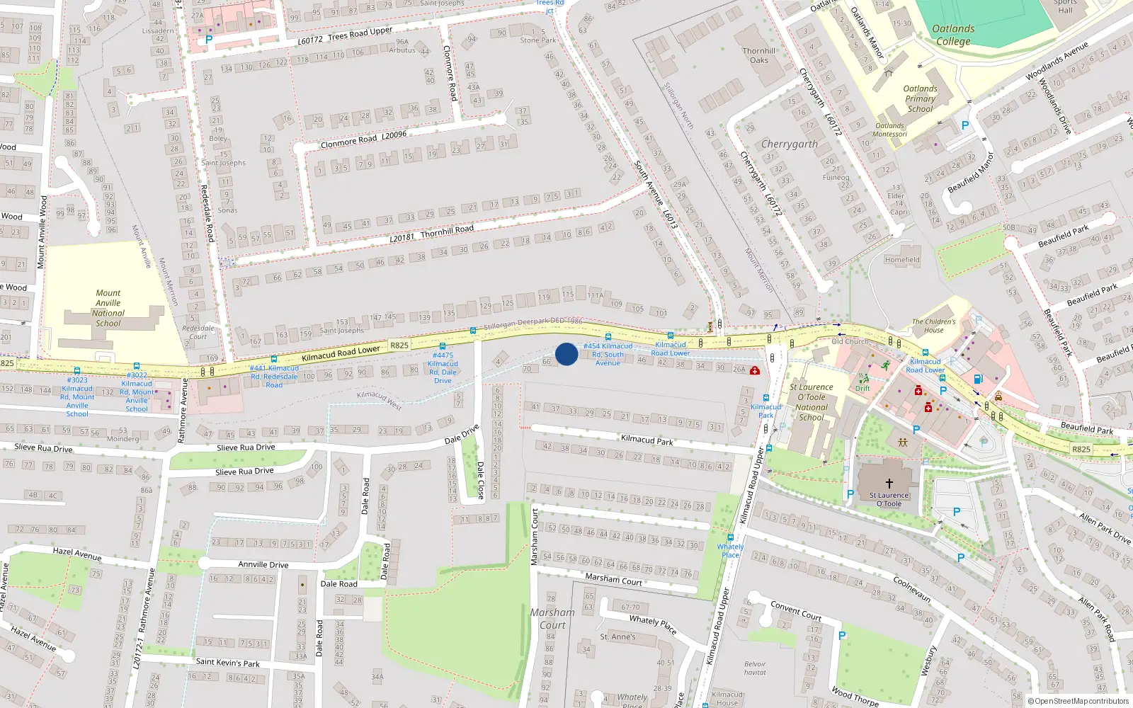 Overhead map showing the location of 62 Lower Kilmacud Road, Stillorgan, Co Dublin