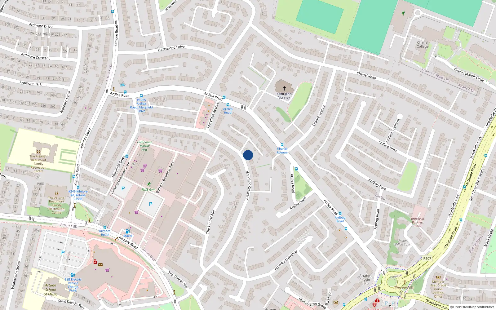 Overhead map showing the location of 62 Maryfield Crescent, Artane, Dublin 5