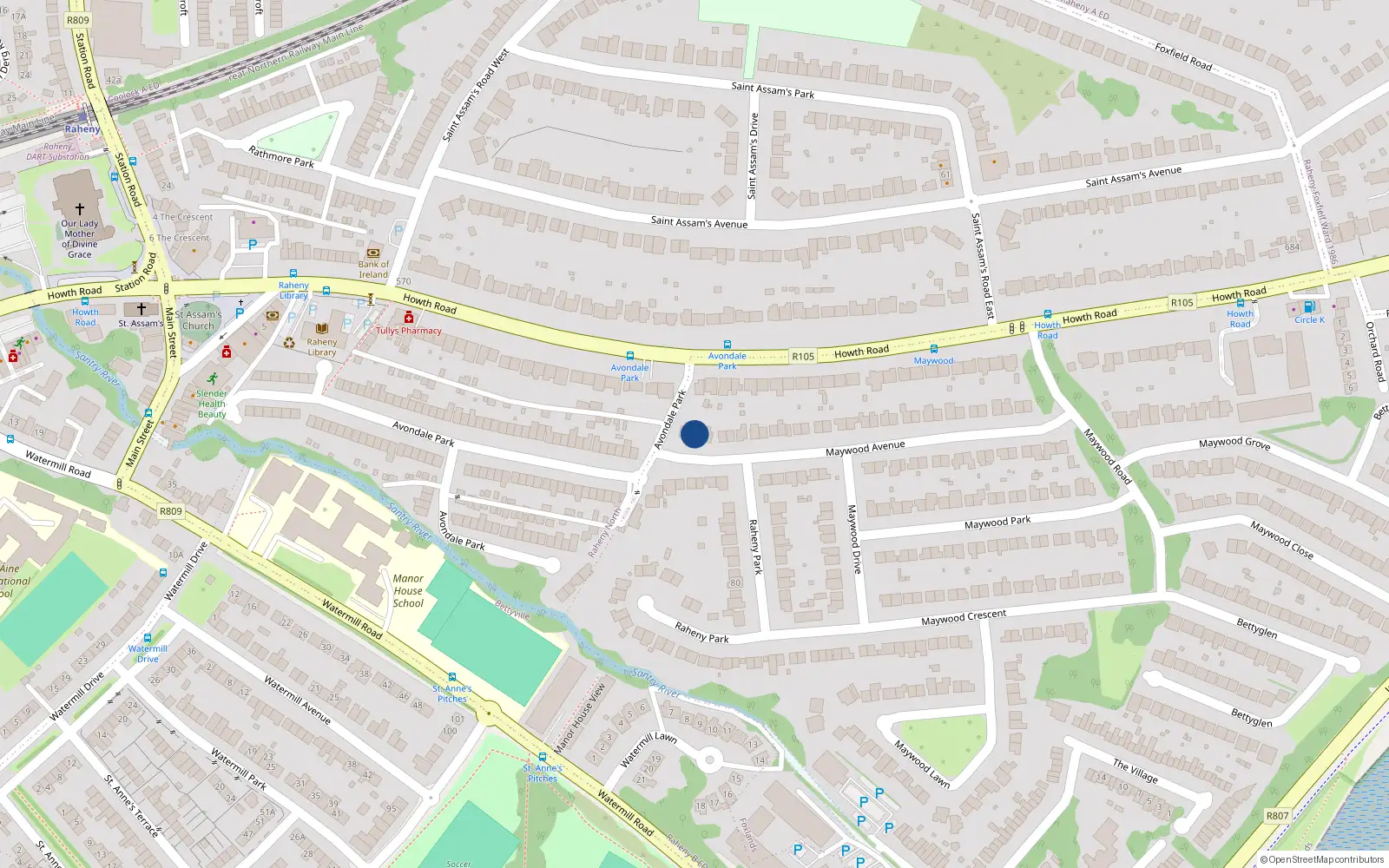 Overhead map showing the location of 62 Maywood Avenue, Raheny, Dublin 5