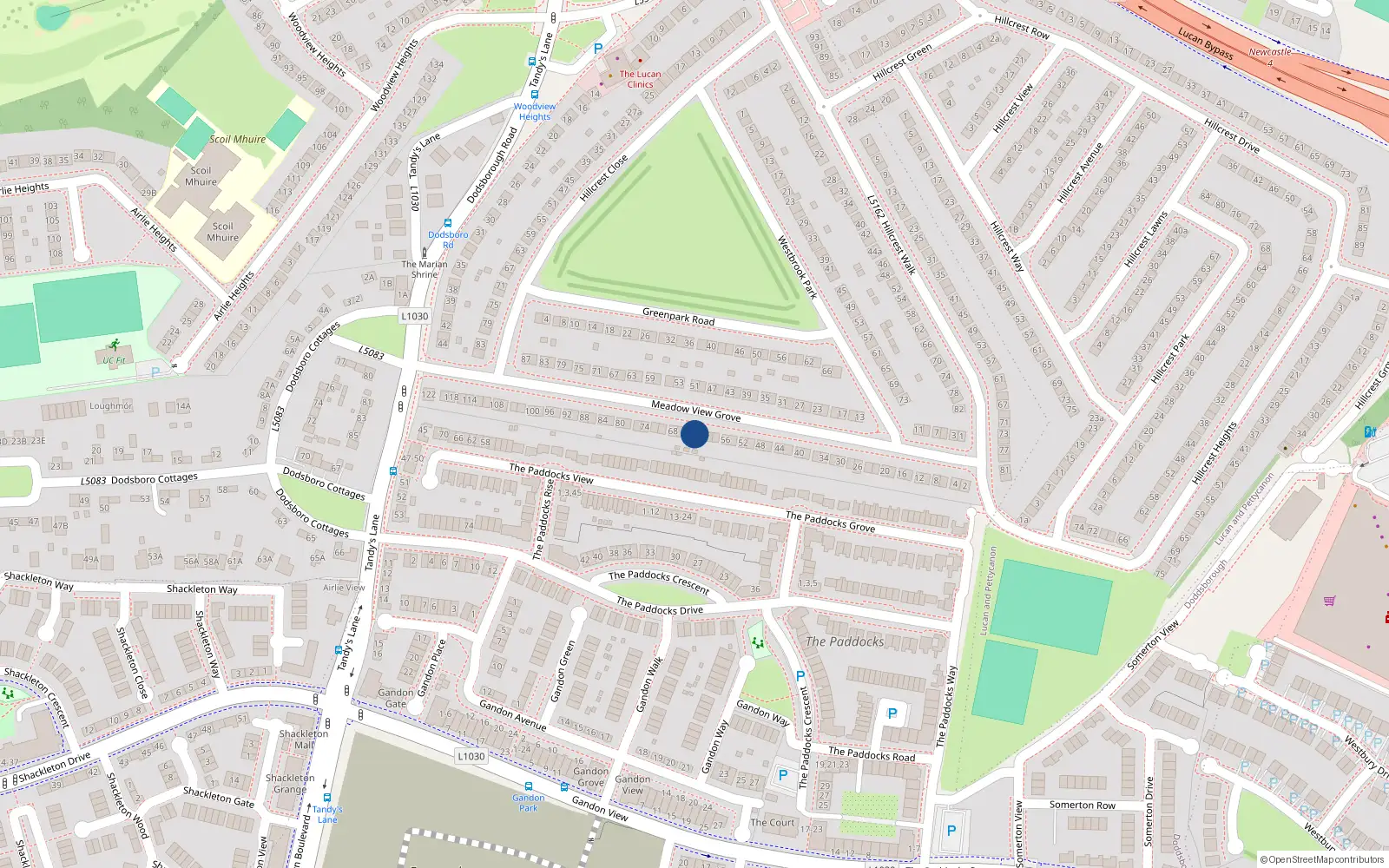 Overhead map showing the location of 62 Meadowview Grove, Lucan