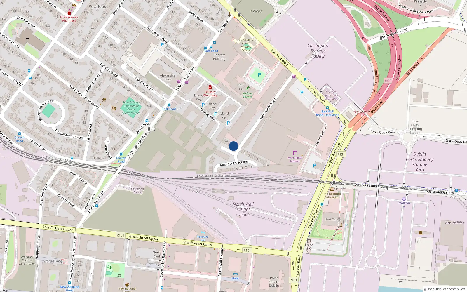 Overhead map showing the location of 62 Merchant's Square, Dublin 3