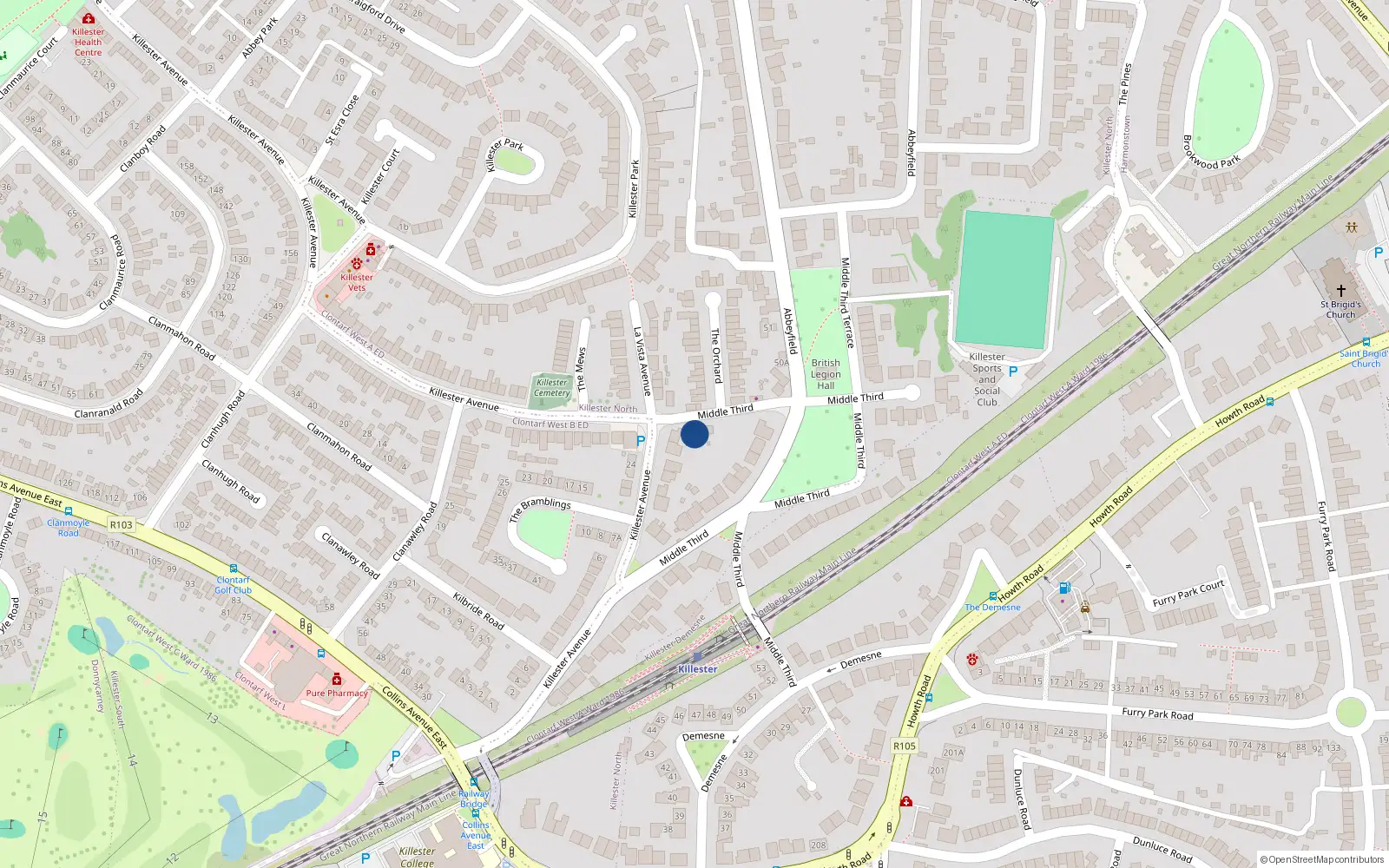 Overhead map showing the location of 62 Middle Third, Dublin 5