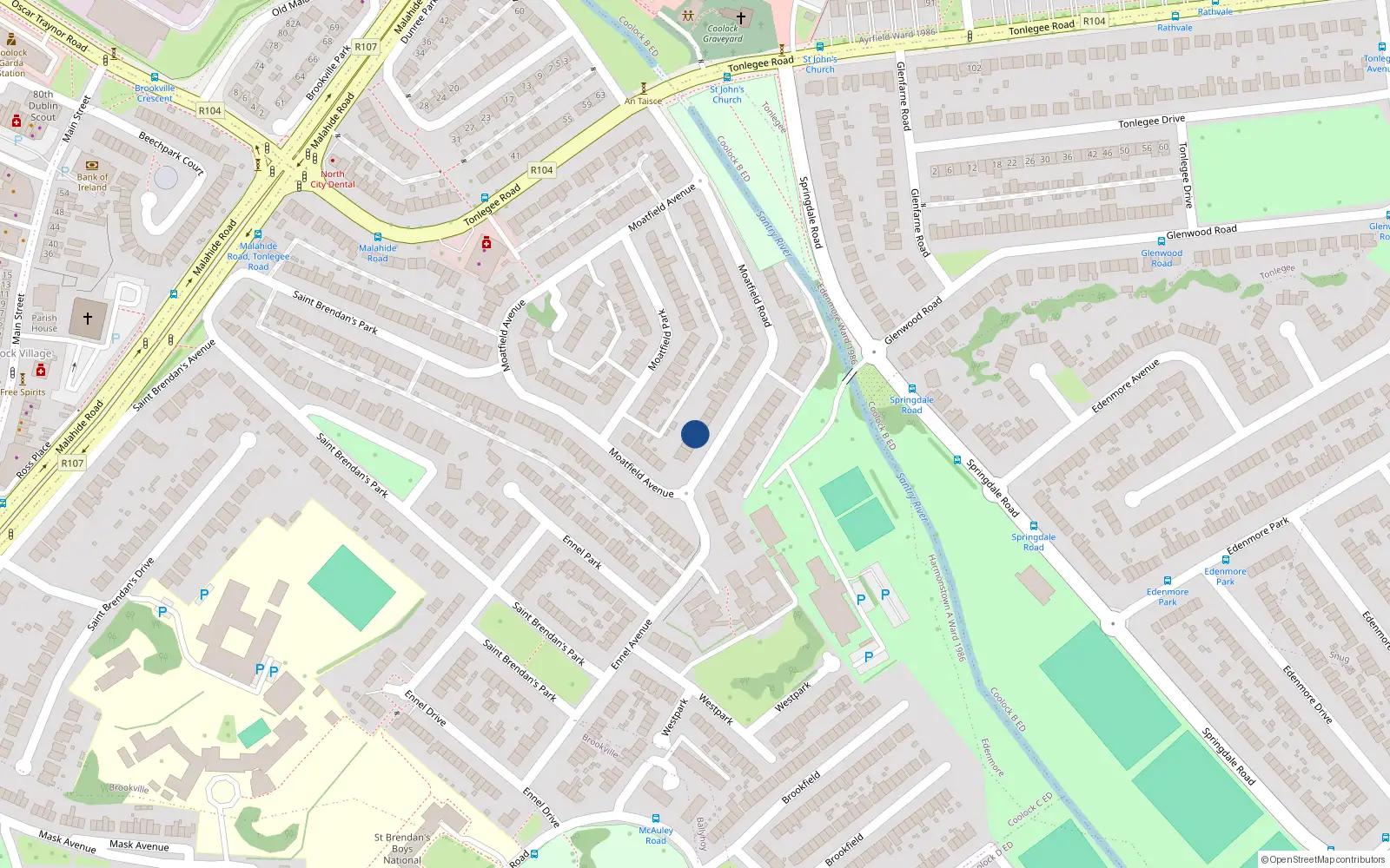 Overhead map showing the location of 62 Moatfield Road, Coolock, Dublin 5