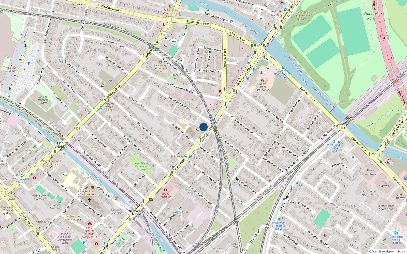 Overhead map showing the location of 62 North Strand Road, North Strand