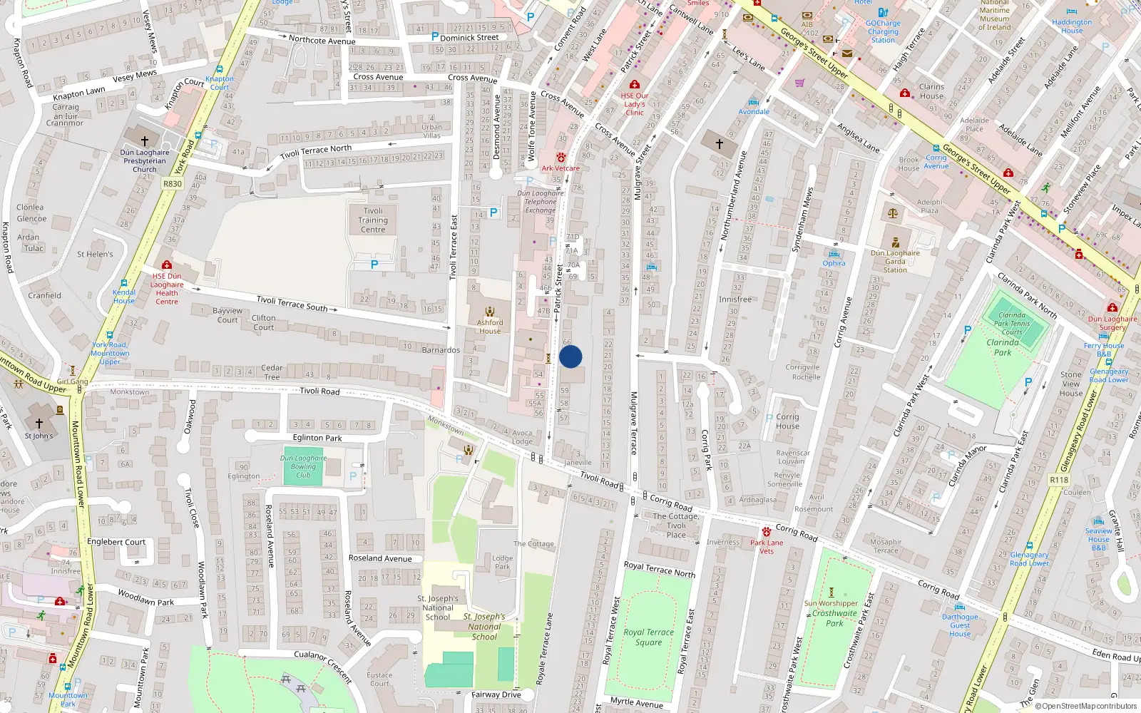 Overhead map showing the location of 62 Patrick Street, Dublin