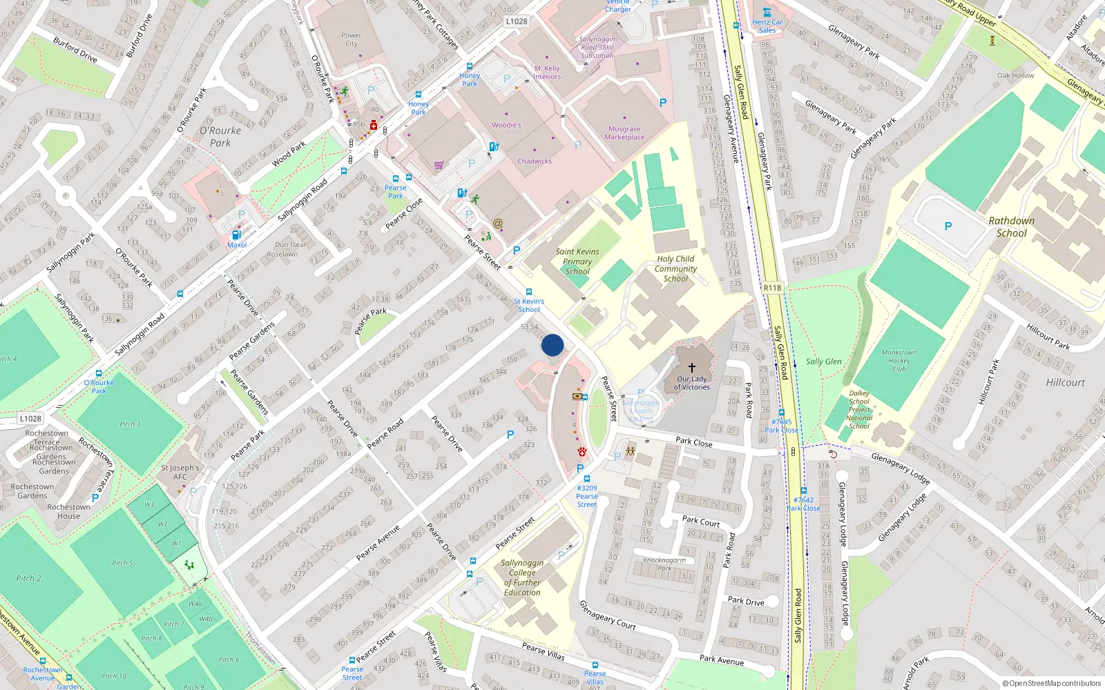 Overhead map showing the location of 62 Pearse Street, Sallynoggin