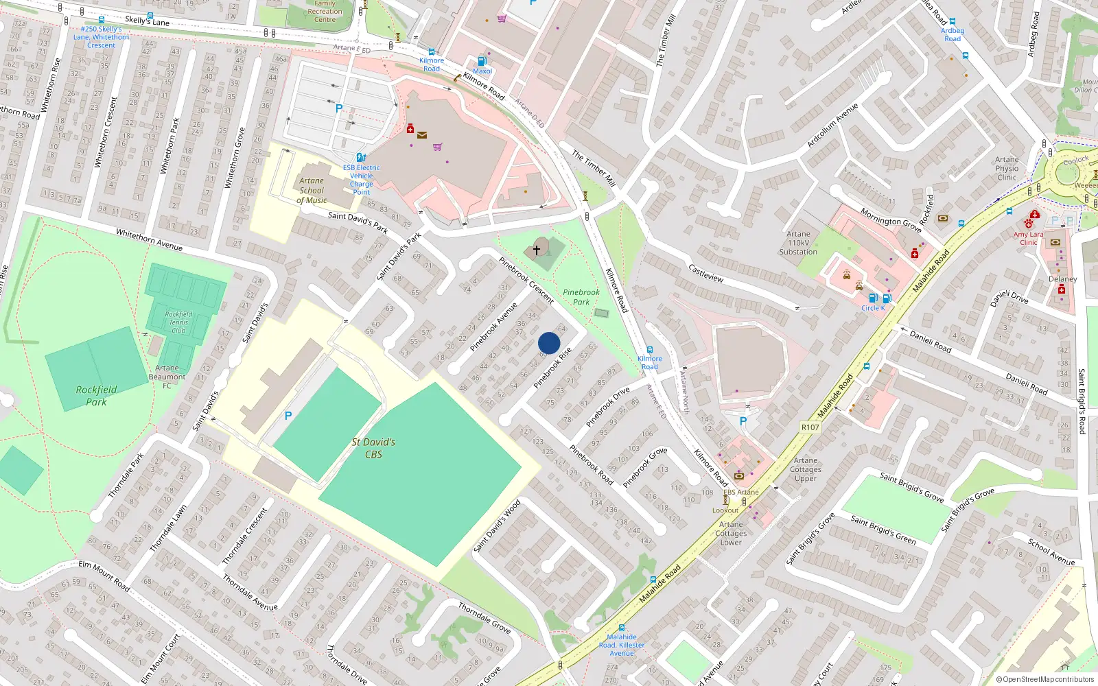 Overhead map showing the location of 62 Pinebrook Rise, Artane, Dublin 5