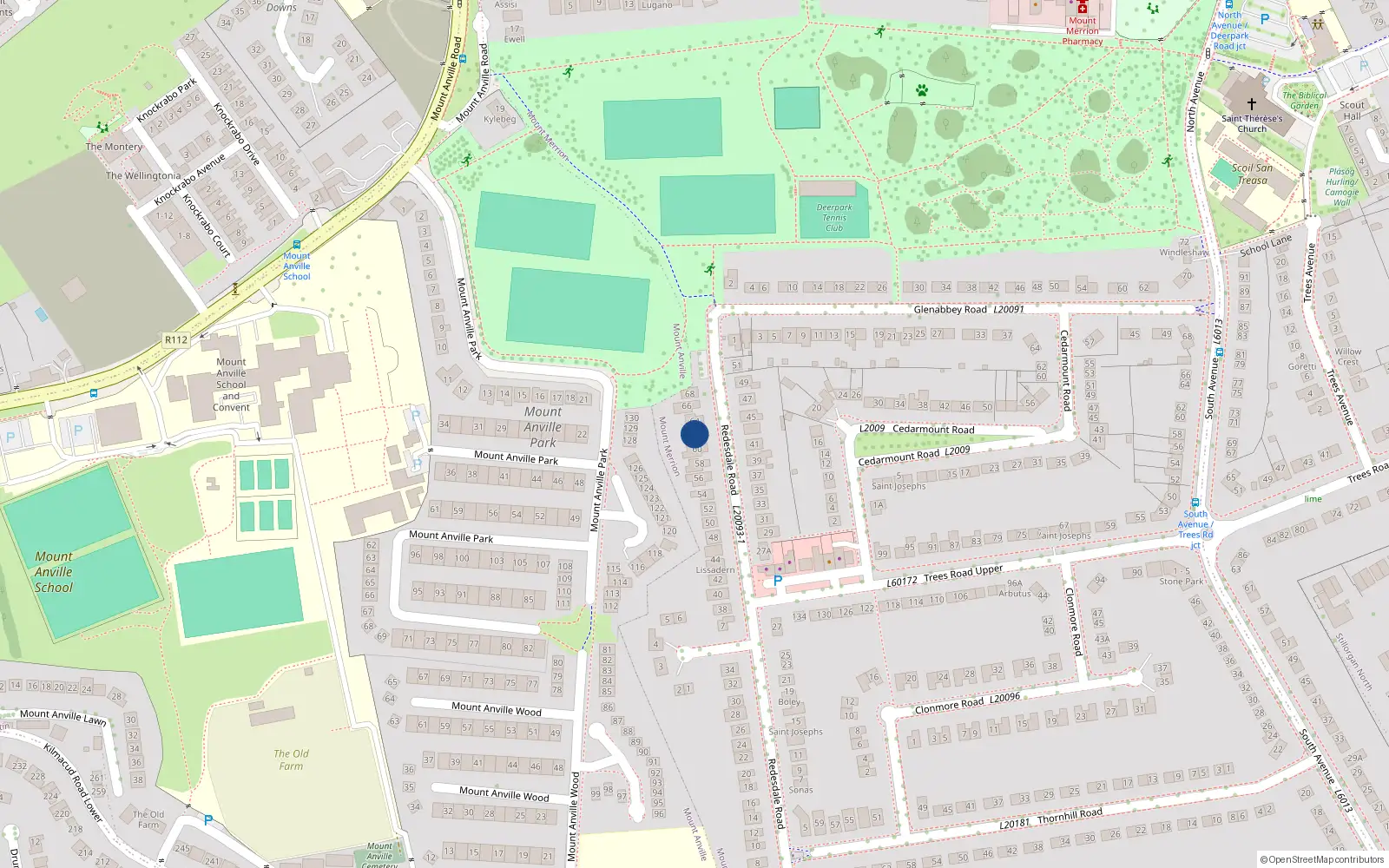 Overhead map showing the location of 62 Redesdale Road, Blackrock
