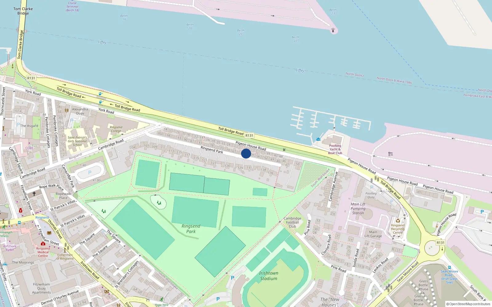 Overhead map showing the location of 62 Ringsend Park, Dublin 4