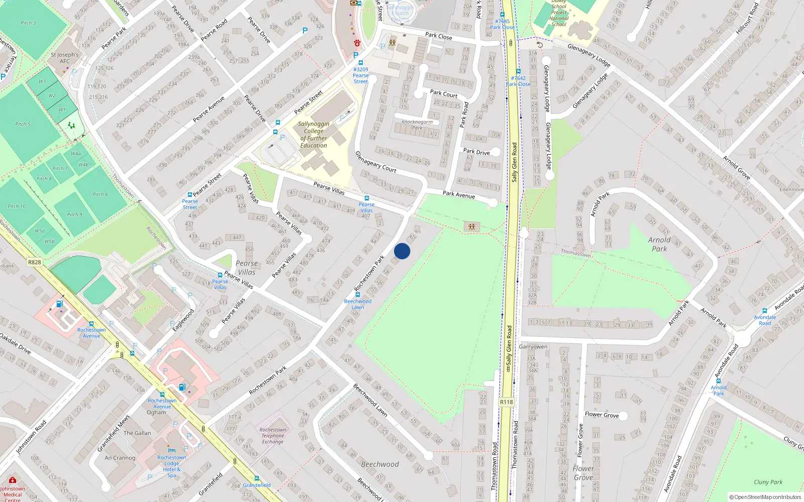 Overhead map showing the location of 62 Rochestown Park, Dun Laoghaire, Dublin