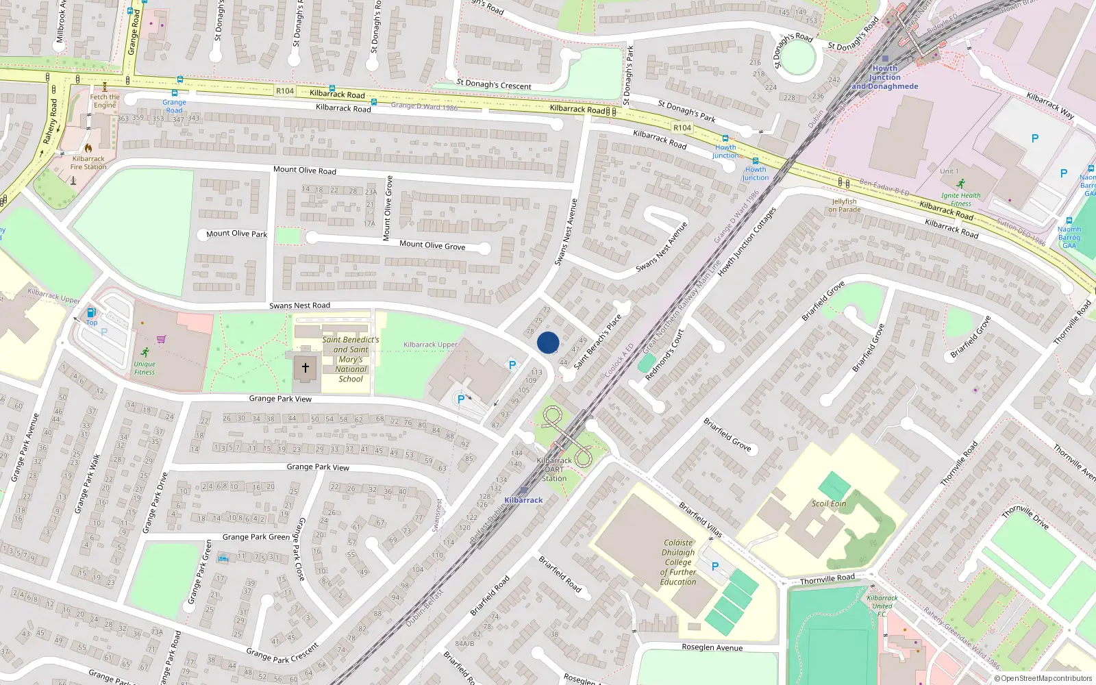 Overhead map showing the location of 62, 62 Saint Berach's Place, Dublin 5