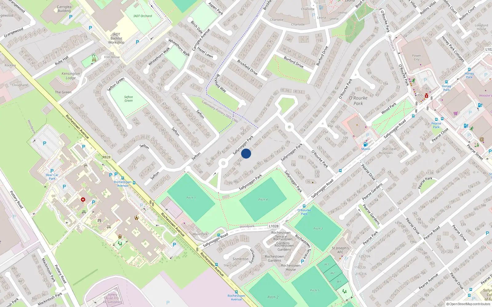 Overhead map showing the location of 62 Sallynoggin Park, Dun Laoghaire, Co Dublin