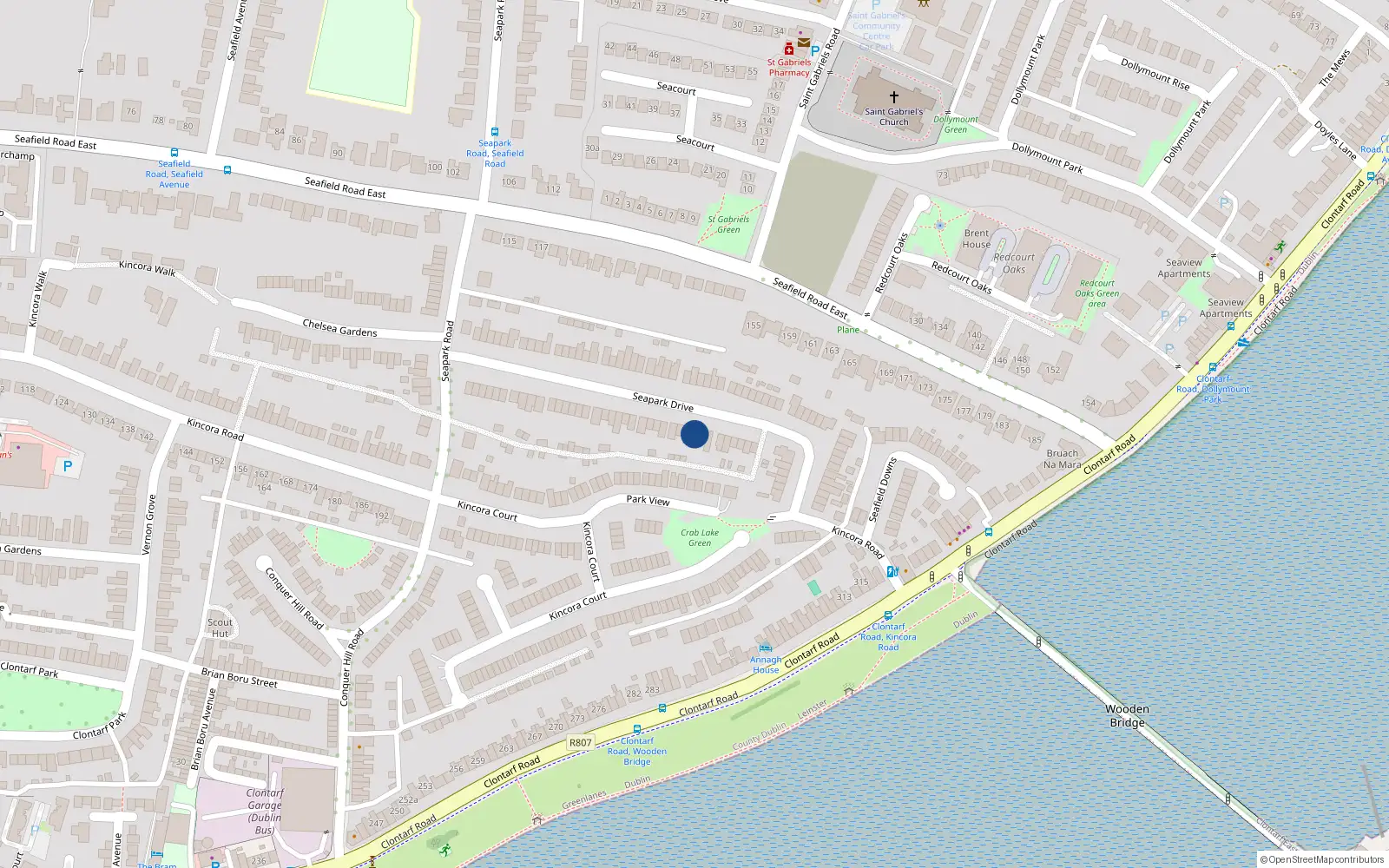 Overhead map showing the location of 62 Seapark Drive, Dublin 3